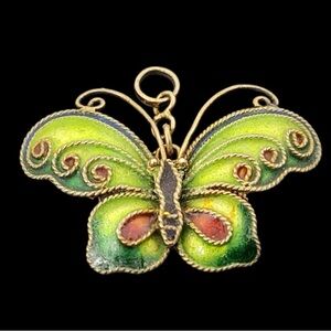 Vintage Chinese Gilt Sterling Silver Enamel Butterfly Pendant